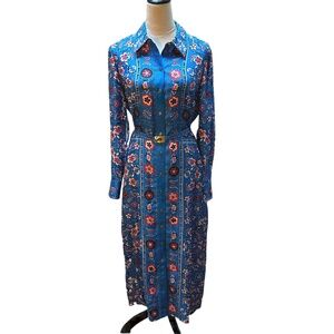 Tory Burch Paisley Print Blue Silk Shirtdress